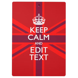 Red Keep Calm Have Your Text on Union Jack Flag Clipboard