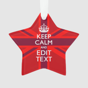 Red Keep Calm Have Your Text on Union Jack Flag Ornament