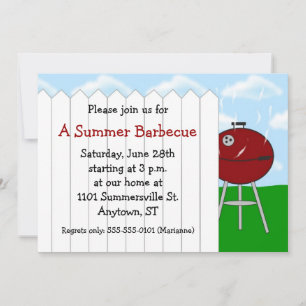 Red Kettle Grill and Picket Fence Party Invitation