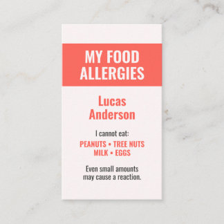 Red Kids Food Allergy Warning Calling Card