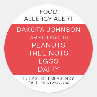 RED Kids Personalised Allergy I Am Allergic To  Classic Round Sticker