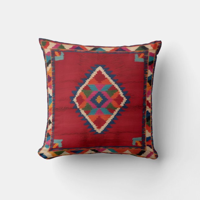 Red Kilim Rug Pillows: Bold, Unique, and Timeless Cushion (Front)