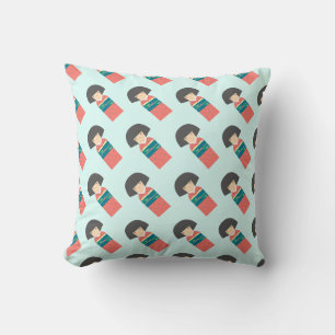 Red_Kimono Doll_mint back Cushion