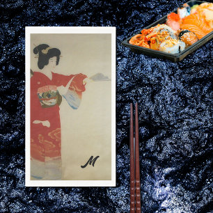   red kimono  woman -monogrammed  napkin