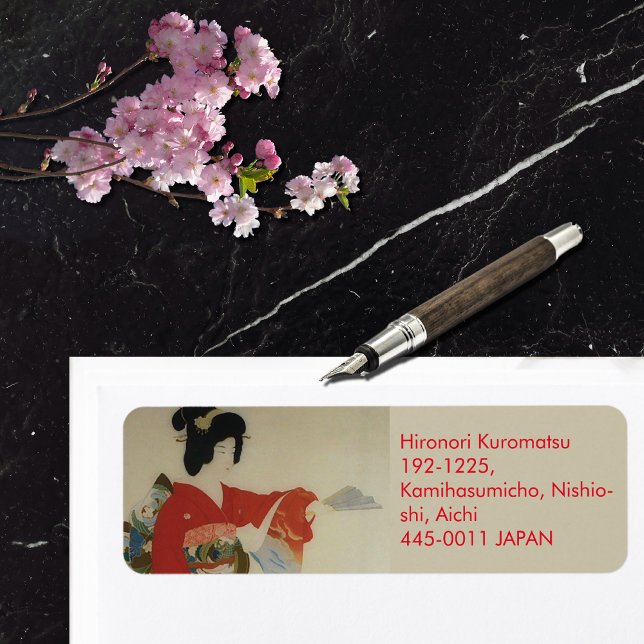 Red Kimono woman Return Address Label (Creator Uploaded)