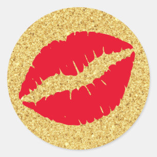 Red Kiss Gold Glitter Classic Round Sticker