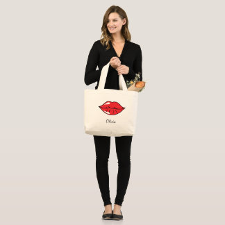 Red Kiss Lips Lipstick Large Tote Bag