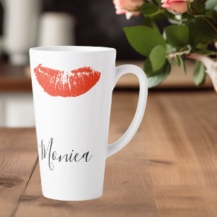 Red Kiss Lips Lipstick Personalised Latte Mug