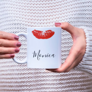 Red Kiss Lips Lipstick Personalised Mug