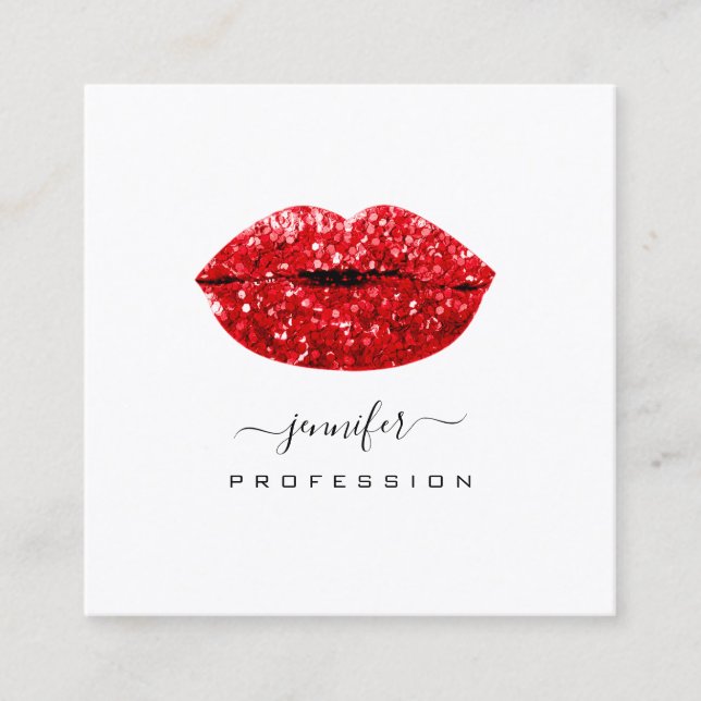 Red KISS LIPS Makeup Artist White Social Media Square Business Card (Front)