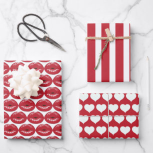 Red Kiss Lips Wrapping Paper Set