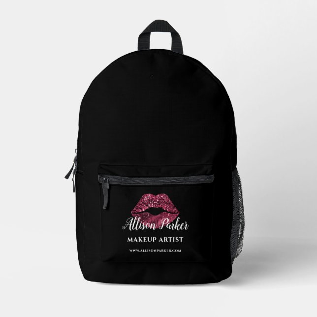Red Kiss Makeup Artist Professional Printed Backpack (Front)
