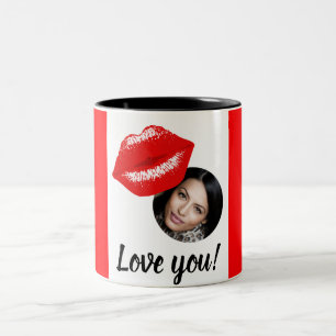 Red Kiss Thank you Personalised Valentines Day Two-Tone Coffee Mug