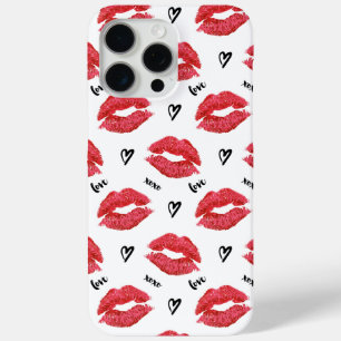 Red Kisses and Hearts Pattern iPhone 15 Pro Max Case