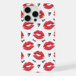 Red Kisses and Hearts Pattern iPhone 15 Pro Max Case