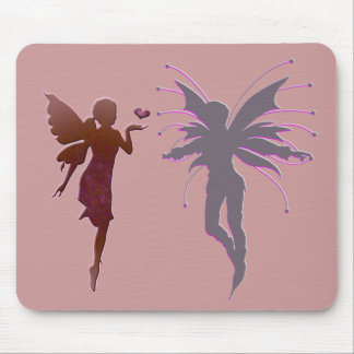 Red Kissing Fairy and Heart Mouse Pad