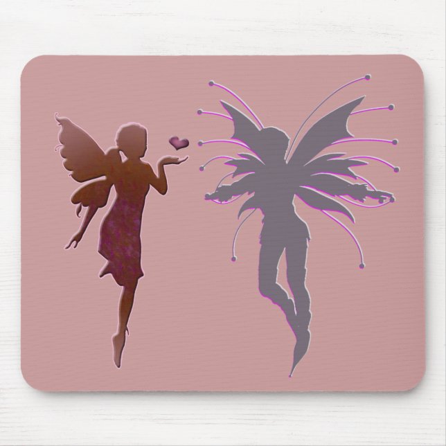 Red Kissing Fairy and Heart Mouse Pad (Front)