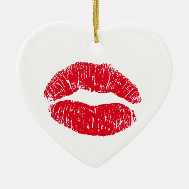 Red Kissing Lips Ceramic Ornament (Front)