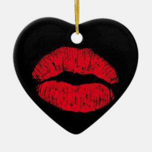 Red Kissing Lips on Black Ceramic Tree Decoration
