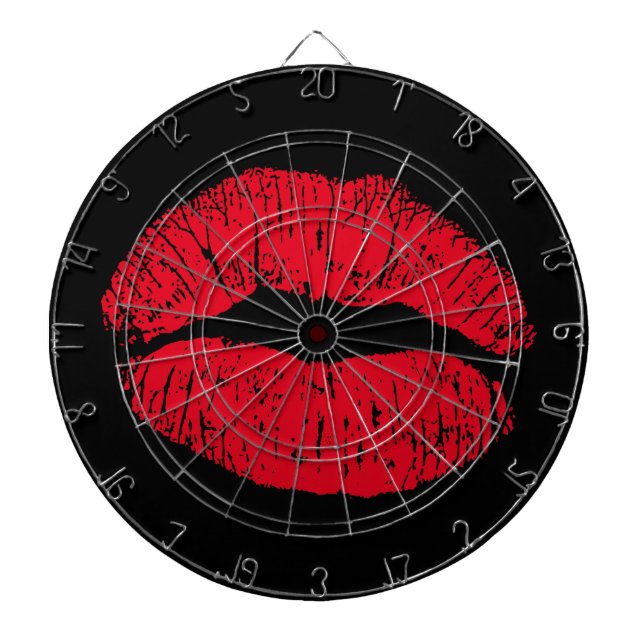 Red Kissing Lips on Black Dartboard (Front)