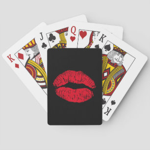 Red Kissing Lips on Black Playing Cards