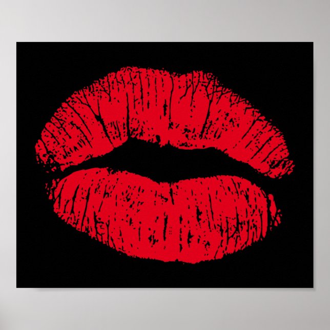 Red Kissing Lips on Black Poster (Front)