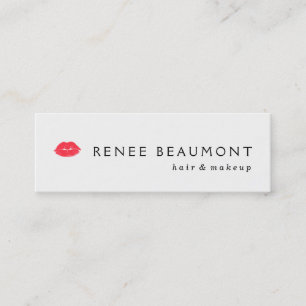 Red Kissing Lips Simple White Hair and Beauty Mini Business Card
