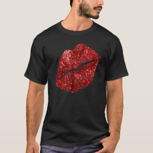 Red Kissing Lipstick Glitter Lips Kiss Red Lips Va T-Shirt