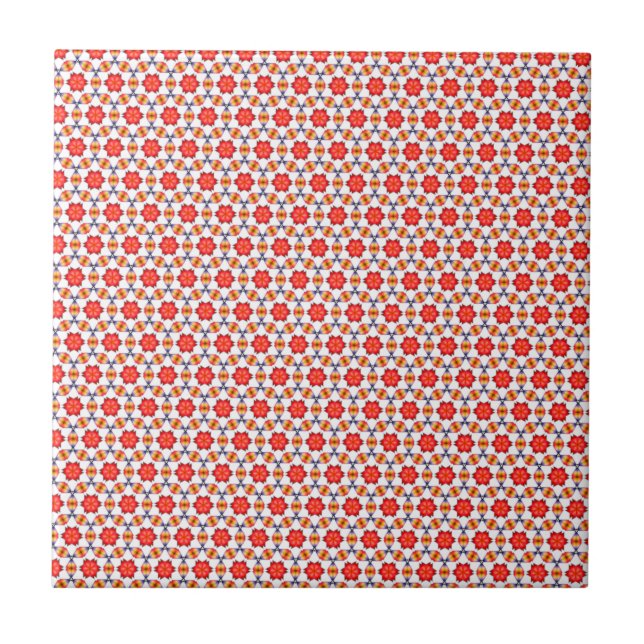 Red kitsch flower pattern ceramic tile (Front)