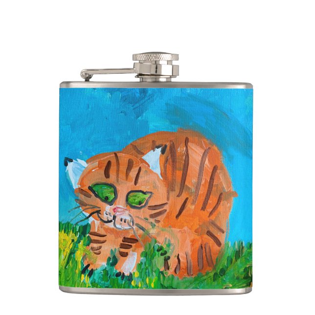Red Kitten Hip Flask (Front)