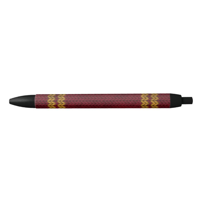 Red Knit-look Stripe Pattern Black Ink Pen (Front)