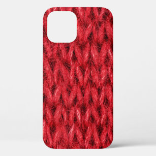 Red knitting wool texture background. iPhone 12 case