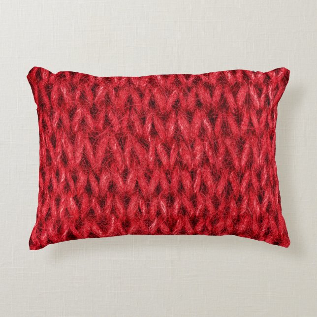 Red knitting wool texture background. decorative cushion (Front)