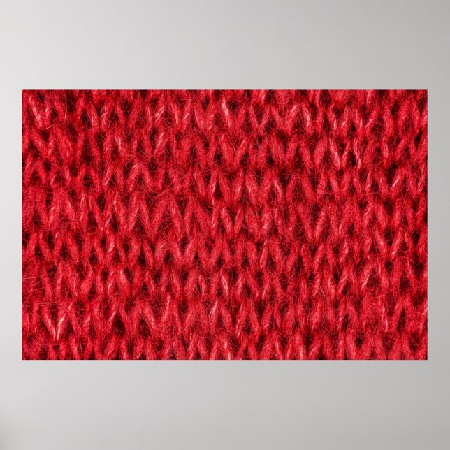 Red knitting wool texture background. poster (Front)