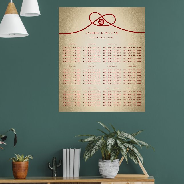 Red Knot Double Happiness Wedding Seating Chart (Living Room 1)
