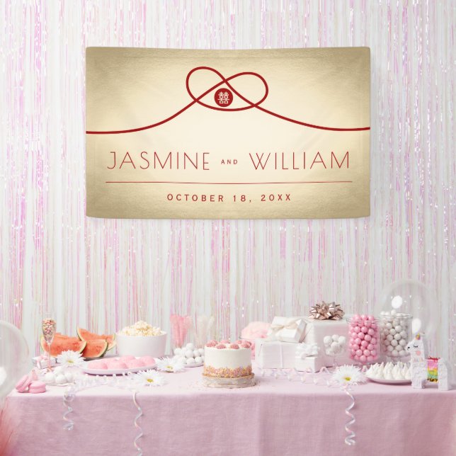 Red Knot Union Double Happiness Chinese Wedding Banner (Party)