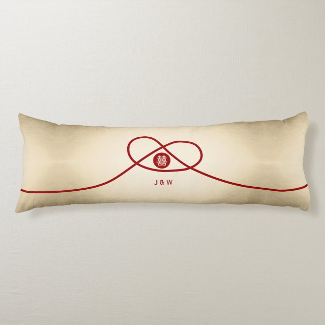 Red Knot Union Double Happiness Chinese Wedding Body Cushion (Front)