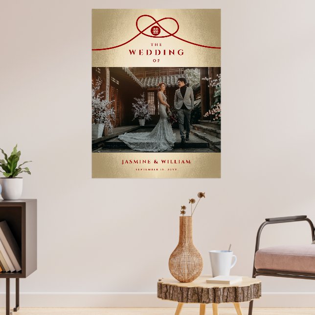 Red Knot Union Double Happiness Chinese Wedding Poster (Living Room 3)