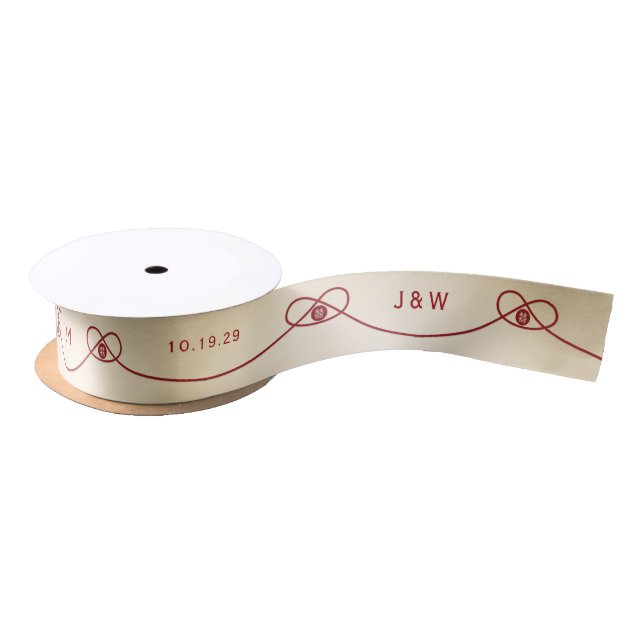 Red Knot Union Double Happiness Chinese Wedding Satin Ribbon (Spool)