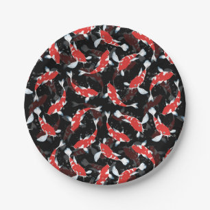 Red Koi Fish Pattern Paper Plate