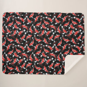 Red Koi Fish Pattern Sherpa Blanket