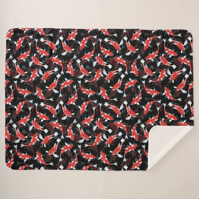 Red Koi Fish Pattern Sherpa Blanket (Front (Horizontal))