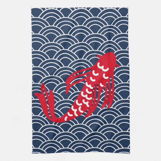 Red Koi Fish Tea Towel (Vertical)
