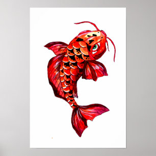 Red Koi Karp Fish Poster