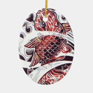Red Koi Tattoo Design Ceramic Tree Decoration