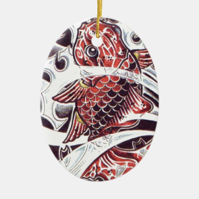 Red Koi Tattoo Design Ceramic Tree Decoration (Front)