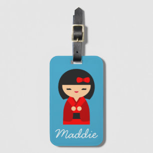 Red Kokeshi Japanese dolls Luggage Tag