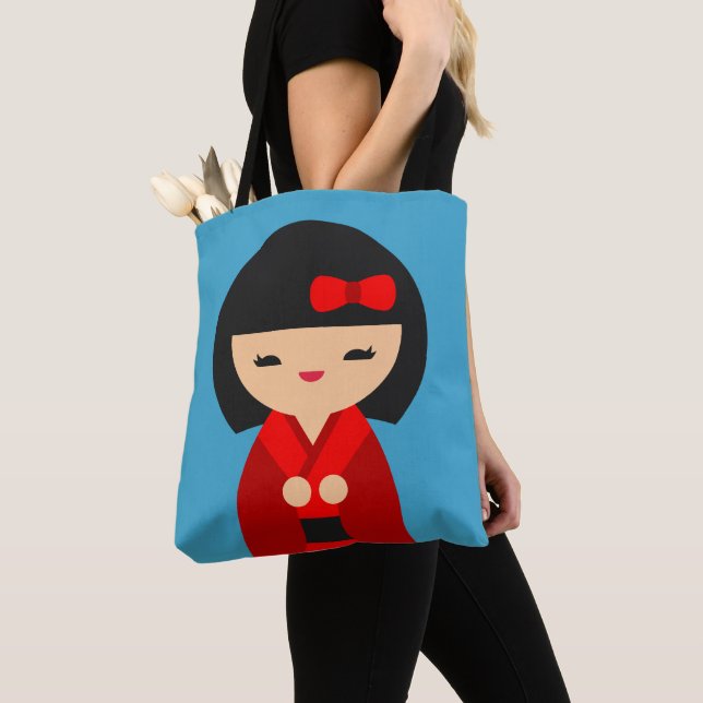 Red Kokeshi Japanese dolls Tote Bag (Close Up)