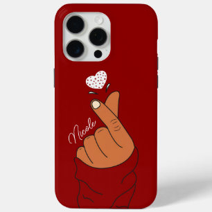 Red Korean Finger Love Heart Hand Sign Warm Skin iPhone 15 Pro Max Case