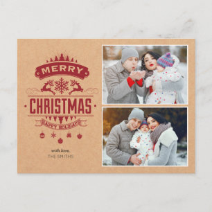 Red Kraft Photo Postcard Holiday Card